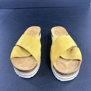 Yokono Mustard Criss-Cross Suede Platform Sandals - Size 8